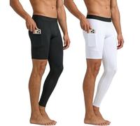 Hotfiary 2 Pack Men's One Leg Compression Pants Basketball Trousers Tights Long Leggings Football Single Leg Sleeve Sports Athletic Base Layer Running Workout Quick Dry & Breathable