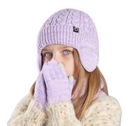 Hotfiary 3 Pcs Kids Winter Beanie Hat Gloves Scarf Set, Thermal Knit Crochet Winter Cap with Earmuffs & Neck Warmer & Mittens for Boys Girls, Soft Fleece Lining Thick Warm Cold Weather Sets 4-10 Years