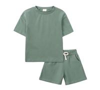 Hotfiary Boy Girl Summer Outfits T-Shirt Shorts Set, Dark Green, 8-9Y
