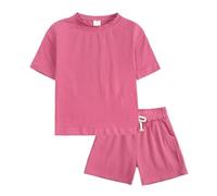 Hotfiary Boy Girl Summer Outfits T-Shirt Shorts Set, Hot Pink, 6-7Y