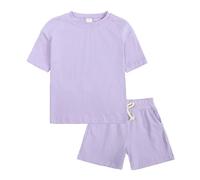 Hotfiary Boy Girl Summer Outfits T-Shirt Shorts Set, Purple, 8-9Y