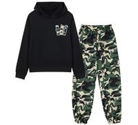 Hotfiary Boys 2 Piece Camo Tracksuit Set, Long Sleeve Hoodie Sweatshirt and Cargo Pants Clothes, Teen Hooded Pullover Top and Jogging Bottoms for Sports School Casual 6 7 8 9 10 11 12 13 Years