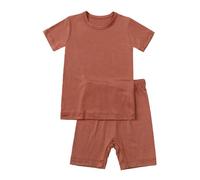 Hotfiary Boys Girls Short Pyjamas Set, Toddler Kids 2Pcs Summer Pyjamas, Plain Two Piece PJs Bamboo Viscose, Short Sleeve T-Shirt and Shorts Set, Soft Comfy Lounge Set Nightwear Sleepwear Age 1-7 Year