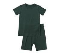 Hotfiary Boys Girls Short Pyjamas Set, Toddler Kids 2Pcs Summer Pyjamas, Plain Two Piece PJs Bamboo Viscose, Short Sleeve T-Shirt and Shorts Set, Soft Comfy Lounge Set Nightwear Sleepwear Age 1-7 Year