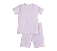 Hotfiary Boys Girls Short Pyjamas Set, Toddler Kids 2Pcs Summer Pyjamas, Plain Two Piece PJs Bamboo Viscose, Short Sleeve T-Shirt and Shorts Set, Soft Comfy Lounge Set Nightwear Sleepwear Age 1-7 Year