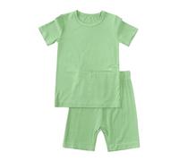 Hotfiary Boys Girls Short Pyjamas Set, Toddler Kids 2Pcs Summer Pyjamas, Plain Two Piece PJs Bamboo Viscose, Short Sleeve T-Shirt and Shorts Set, Soft Comfy Lounge Set Nightwear Sleepwear Age 1-7 Year