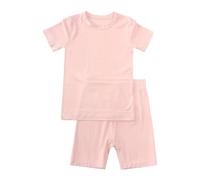 Hotfiary Boys Girls Short Pyjamas Set, Toddler Kids 2Pcs Summer Pyjamas, Plain Two Piece PJs Bamboo Viscose, Short Sleeve T-Shirt and Shorts Set, Soft Comfy Lounge Set Nightwear Sleepwear Age 1-7 Year