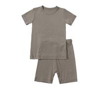 Hotfiary Boys Girls Short Pyjamas Set, Toddler Kids 2Pcs Summer Pyjamas, Plain Two Piece PJs Bamboo Viscose, Short Sleeve T-Shirt and Shorts Set, Soft Comfy Lounge Set Nightwear Sleepwear Age 1-7 Year