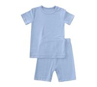 Hotfiary Boys Girls Short Pyjamas Set, Toddler Kids 2Pcs Summer Pyjamas, Plain Two Piece PJs Bamboo Viscose, Short Sleeve T-Shirt and Shorts Set, Soft Comfy Lounge Set Nightwear Sleepwear Age 1-7 Year