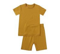 Hotfiary Boys Girls Short Pyjamas Set, Toddler Kids 2Pcs Summer Pyjamas, Plain Two Piece PJs Bamboo Viscose, Short Sleeve T-Shirt and Shorts Set, Soft Comfy Lounge Set Nightwear Sleepwear Age 1-7 Year
