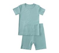 Hotfiary Boys Girls Short Pyjamas Set, Toddler Kids 2Pcs Summer Pyjamas, Plain Two Piece PJs Bamboo Viscose, Short Sleeve T-Shirt and Shorts Set, Soft Comfy Lounge Set Nightwear Sleepwear Age 1-7 Year