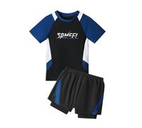 Hotfiary Boys Short Sleeve Rash Guard Set Upf 50+ 2 Piece Swimsuit Swim Shirts with Trunks Quick Dry Bathing Suits Kids Swimwear 3-14Y