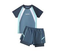 Hotfiary Boys Short Sleeve Rash Guard Set Upf 50+ 2 Piece Swimsuit Swim Shirts with Trunks Quick Dry Bathing Suits Kids Swimwear 3-14Y