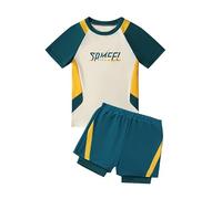 Hotfiary Boys Short Sleeve Rash Guard Set Upf 50+ 2 Piece Swimsuit Swim Shirts with Trunks Quick Dry Bathing Suits Kids Swimwear 3-14Y