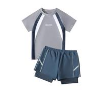 Hotfiary Boys Short Sleeve Rash Guard Set Upf 50+ 2 Piece Swimsuit Swim Shirts with Trunks Quick Dry Bathing Suits Kids Swimwear 3-14Y