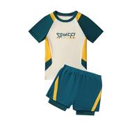 Hotfiary Boys Swim Set, Kids Short Sleeve Rash Vest and Swim Trunks Two Piece Swimwear Costume, Toddler Boys Swimming Shirt and Board Shorts Set, Sun Protection & Quick Dry, 3-14 Year
