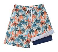Hotfiary Boys Swim Shorts Kids Youth Swim Trunk with Compression Liner 2 in 1 Neon Swimming Shorts Quick Dry Summer Beach Swimming Trunks Adjustable Waist Board Shorts with Pockets Anti Chafe Swimsuit