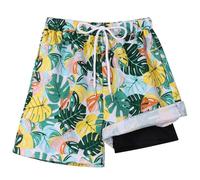 Hotfiary Boys Swim Shorts Kids Youth Swim Trunk with Compression Liner 2 in 1 Neon Swimming Shorts Quick Dry Summer Beach Swimming Trunks Adjustable Waist Board Shorts with Pockets Anti Chafe Swimsuit