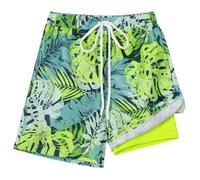 Hotfiary Boys Swim Shorts Kids Youth Swim Trunk with Compression Liner 2 in 1 Neon Swimming Shorts Quick Dry Summer Beach Swimming Trunks Adjustable Waist Board Shorts with Pockets Anti Chafe Swimsuit