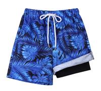 Hotfiary Boys Swimming Shorts with Anti Chafe Liner, Black Navy, 4-5Y
