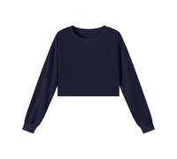Hotfiary Girls Crop Tops Sweatshirt for 3-15 Years, 9 Solid Colors, Kids Long Sleeve Crewneck Cropped Pullover, Children Teen Basic School Sports Tee Shirts, Casual Fashion Tunic Tops Ribbed Hem Navy