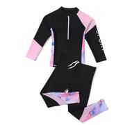 Hotfiary Girls Long Sleeve Swimsuit, Two Piece Rash Guard Swimwear Set, 1/4 Zip Up Swimming Shirt Top and Long Swim Pants Bathing Suit, Watersport Diving Wetsuit, Sun Protection UV 50+ Beachwear 2-12Y