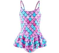 Hotfiary Girls Mermaid Leopard Swimming Costume, Kids One Piece Ruffle Skirt Swimsuits, Youth Girls Swimwear with Adjusatble Spaghetti Shoulder Strap, Quick Dry Beach Bathing Suit for 4-12 Years