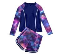 Hotfiary Girls Two Piece Swim Set, Kids Long Sleeve Rash Guard Shirt and Shorts Swimming Costume, Summer UPF 50+ Swimwear Beachwear, Sun Protection Bathing Suit for 8 9 10 11 12 13 14 Years