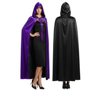 Hotfiary Halloween Hooded Cloak for Adult Kids, Unisex Reversible Velvet Satin Cape for Women Men Boys Girls, Witch Wizard Vampire Cosplay Costume Fancy Dress Masquerade Party (105/130/150/158cm)