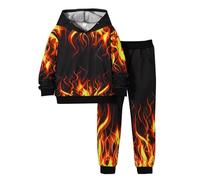 Hotfiary Kids Boys 2 Piece Tracksuit Set with Digital Flame Print, Hooded Top with Bottom Joggers Jogging Suit Clothes Set, Hoodie Pullover Sweatshit & Sweatpants Sports Activewear Autumn Winter