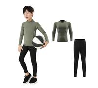 Hotfiary Kids Boys Thermal Set, Youth Compression Base Layer with Long Sleeve Top & Tight Bottoms, Winter Warm Underwear Full Set, Athletic Football Skins Children Gym Sport Shirt & Leggings 4-16 Y