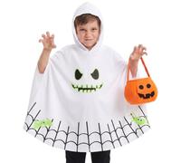 Hotfiary Kids Ghost Halloween Costume Luminous Poncho, Spider Web, 10-12Y