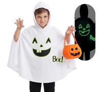 Hotfiary Kids Ghost Skeleton Halloween Costume Luminous Poncho for 3-12Y | Toddler Spooky Glow in the Dark Hooded Cloak, Boys Girls Fancy Dress Up Party Outfit, Selected Styles with Gift Bag