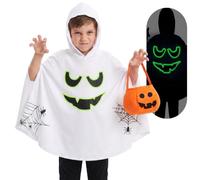 Hotfiary Kids Ghost Skeleton Halloween Costume Luminous Poncho for 3-12Y | Toddler Spooky Glow in the Dark Hooded Cloak, Boys Girls Fancy Dress Up Party Outfit, Selected Styles with Gift Bag