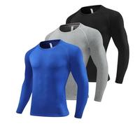 Hotfiary Men's 3 Pack Long Sleeve Compression Shirts, Thermal Moisture-Wicking Baselayer for Gym Running Cycling, Quick-Dry Cold Weather Workout Top with UPF 50+ (Black/Charcoal/Navy/White/Red)