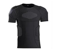 Hotfiary Mens Padded Football Compression Shirt Short Sleeve, Youth Teen Chest Rib Protector, Rugbys Safe Guard Tops Sternum Shirt for Paintball Baseball Softball