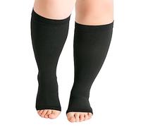Hotfiary Plus Size Compression Socks for Women & Men, Size S to 7XL, 20-30mmhg Wide Calf Graduated Compression Stockings, 1 Pair Open Toe Knee High Ankle, Shin & Calf Support Sleeves for Flight Travel
