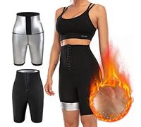 Hotfiary Sauna Leggings Pants Shorts for Women, High Waisted Sauna Sweat Pants, Slimming Waist Trainer Trimmer Body Shaper, Compression Tummy Control Thermo Running Gym Workout Sauna Suit Weight Loss