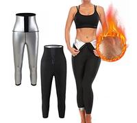 Hotfiary Sauna Leggings Pants Shorts for Women, High Waisted Sauna Sweat Pants, Slimming Waist Trainer Trimmer Body Shaper, Compression Tummy Control Thermo Running Gym Workout Sauna Suit Weight Loss