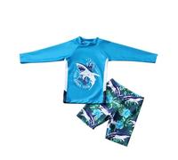 Hotfiary Toddler Boys Swim Set, Two Piece Rash Guard Swimsuits, Long Sleeve Swimming Shirt Tops & Short Set, Sun Protection Shark Swimwear Summer Bathing Suit for Little Boys 3 4 5 6 7 8 9 Years