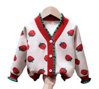 Hotfiary Toddler Girls Long Sleeve Cardigans with Strawberry Pattern, Kids Button Down Knitwear, Childrens V Neck Warm Jumpers Coats Knitted Fall Winter Clothes, Age 1 2 3 4 5 6 Years