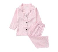 Hotfiary Toddler Kids Silk Pyjamas Set, Girls Boys Short Sleeve Satin 2 Pieces PJs, Solid Long Sleeve Button-Down Top and Pants, Summer Silky Nightwear Loungewear Sleepwear for 1 2 3 4 5 6 7 8 Years