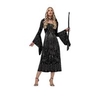 Hotfiary Women Vintage Witch Dress, Adult Halloween Vampire Dresses Costume, Ladies Spooky Deluxe Hooded Maxi Dress, Gothic Black Style Long Dress Cosplay Gown Black Red Fancy Dress Cosplay Costume