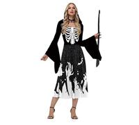 Hotfiary Women Vintage Witch Dress, Adult Halloween Vampire Dresses Costume, Ladies Spooky Deluxe Hooded Maxi Dress, Gothic Black Style Long Dress Cosplay Gown Black Red Fancy Dress Cosplay Costume