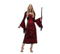 Hotfiary Women Vintage Witch Dress, Adult Halloween Vampire Dresses Costume, Ladies Spooky Deluxe Hooded Maxi Dress, Gothic Black Style Long Dress Cosplay Gown Black Red Fancy Dress Cosplay Costume
