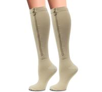 Hotfiary Zipper Compression Socks for Women & Men, Plus Size S to 6XL, 25-30mmHg Graduated Compression Stockings, 1 Pair Closed Toe Flight Socks Support Socks for Hosiery Running Flight Travel