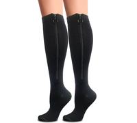 Hotfiary Zipper Compression Socks for Women & Men, Plus Size S to 6XL, 25-30mmHg Graduated Compression Stockings, 1 Pair Closed Toe Flight Socks Support Socks for Hosiery Running Flight Travel