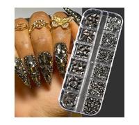 Hotfix Flatback Nail Art Rhinestones, Nail Art Rhinestones Crystal Flat Mixed Shape Glitter Diamond DIY 12 Grids Multicolor(Ph140-10)