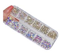 Hotfix Flatback Nail Art Rhinestones, SS6-SS20 Crystal Nail Rhinestones Flat Back Multicolor 6 Grids Box DIY Decoration(No18)