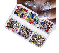 Hotfix Flatback Nail Art Rhinestones, SS6-SS20 Crystal Nail Rhinestones Flat Back Multicolor 6 Grids Box DIY Decoration(No08)